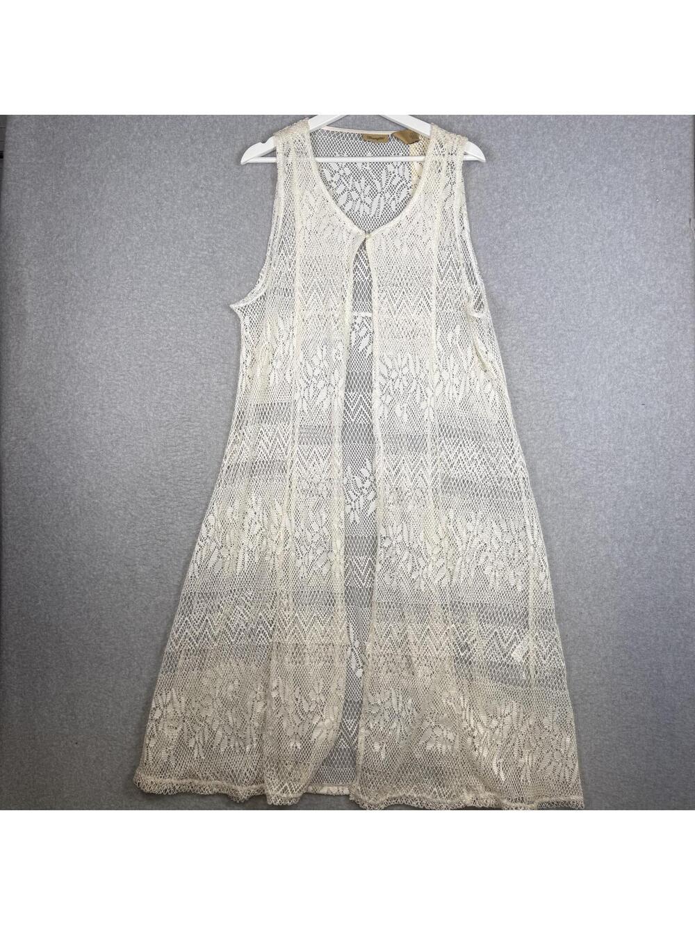 Wrangler Retro Women Boho Crochet Open Front Sleeveless Long Lace Duster Vest XL